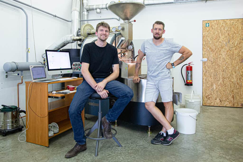 Jaroslav (left) and Ondrej at the Candycane Coffee roastery in Prague